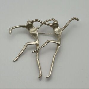 Abstract Modernist 925 Sterling Silver Figural Dancers Brooch Signed A.J.C.